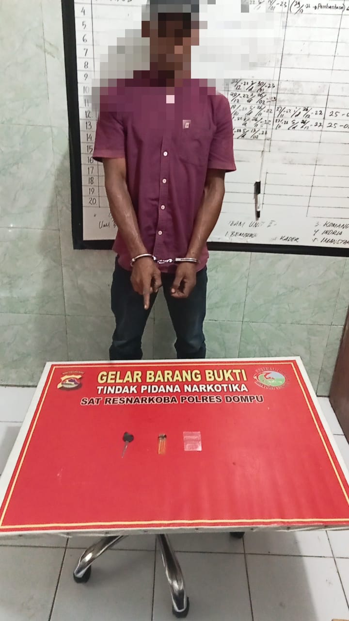 Awal Tahun,Polres Dompu Ciduk TSK Pengedar Sahbu 0,49 di Wilayah Baka Jaya.